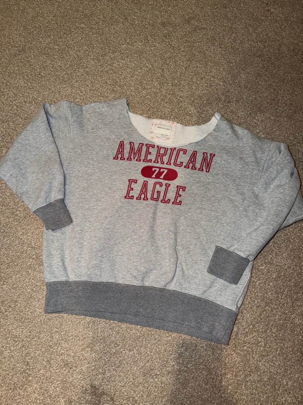 American Eagle Outfitters Light Gray Pullover Sweatshirt with Red Logo